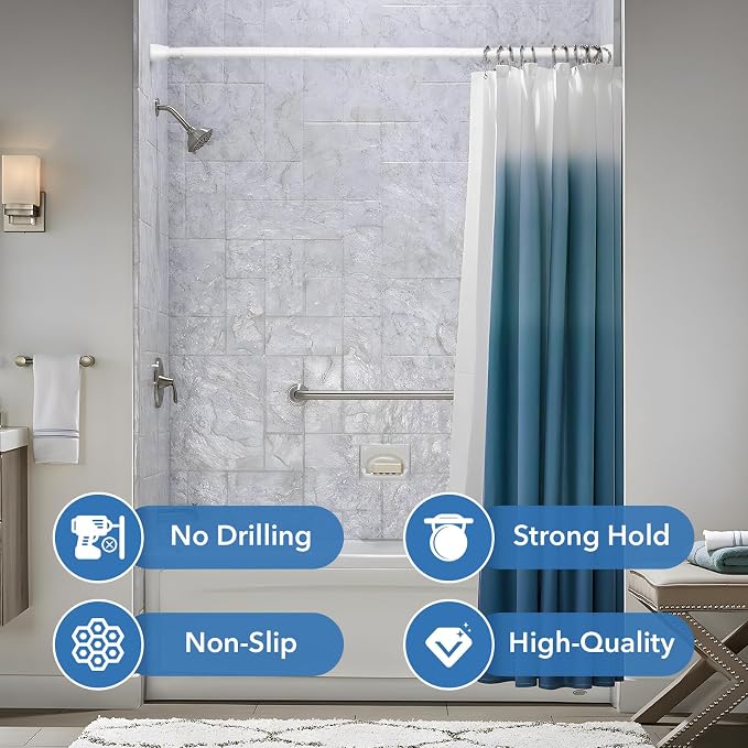 White Shower Curtain Rod - Adjustable 45-77 inch Tension Curtain Rod, Spring loaded Curtain Rod for Bathroom Window