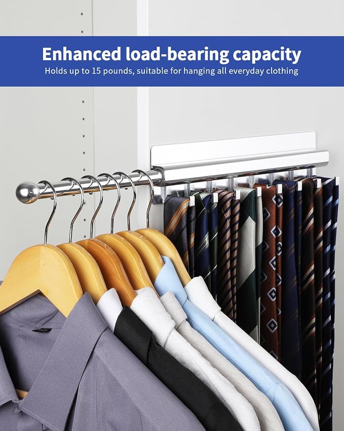 BaiNong Adhesive Valet Rod for Closets Pull Out 12" Silver with 8 Hooks | Multifunctional Closet Valet Rod Slide Out for Closets Belt Organizer for Closet Tie Rack Hanger for Closet Space-Saving