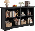 Aheaplus Wooden 8-Cube Storage Organizer with Charging Ports, Modern Cube Bookcase with Base, 3-Tier Floor Standing Open Cubbies Bookshelf, Cubicle Display Shelf for Home and Office, Black