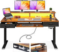 AODK 55 Inch Standing Desk with Drawers & Keyboard Tray, Rustic Brown | 3 Outlets & 2 USB Ports, 20-Mode LED Lights, Monitor Stand, Cable Management Tray, 3 Memory Heights, 29.9"-46.1" in Range