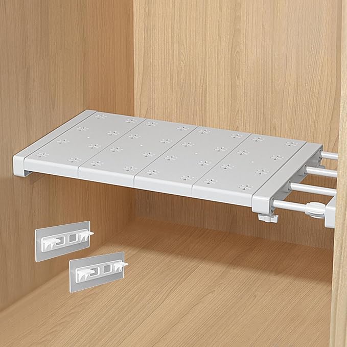 Closet Tension Shelf Rod Expandable Shelf, Adjustable Storage Rack, DIY Organizer Divider Separator for Cabinet Wardrobe Cupboard Kitchen Bathroom (Size:48-80cm)