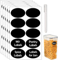 JIEHENG 180Pcs Chalkboard Labels for Jars, Waterproof Reusable Blackboard Stickers with 1 Liquid Chalk Markers, Organization Labels Removable (Black, Round)