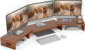 BONTEC Triple Monitor Stand Riser with Smartphone Holder, Adjustable Length & Swivel Angle, Ergonomic Wooden Desktop Organizer for PC Monitor, Laptop, Printer, Large Storage, 53.3 in, Walnut