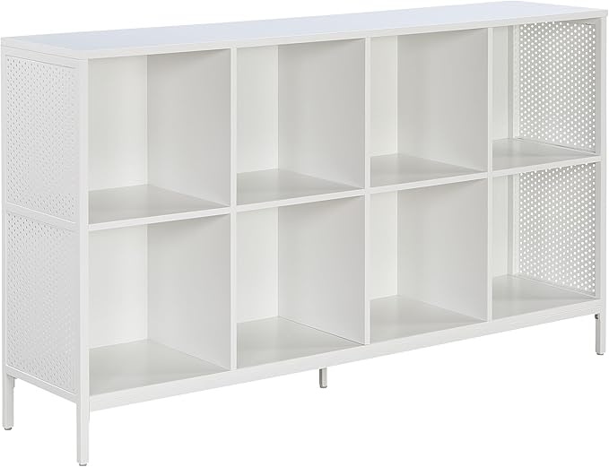 OSP Home Furnishings Ace Contemporary Modern Storage Bookcase with Shelves, 2- Shelves, 8 Cubes, White Finish