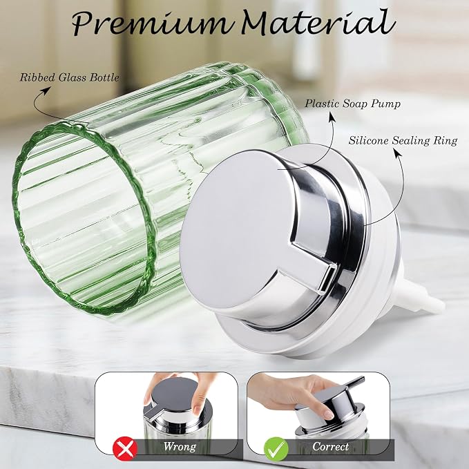 Foaming Soap Dispenser, Refill Hand Soap for Bathroom, 8OZ (Silver 2 Pack) | Glass Soap Dispenser With Plastic Pump, Foam Soap Dispenser for Countertop, Lotion, Dish Soap Dispenser, Bathroom Home Decor