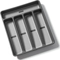 shopwithgreen Silverware Organizer with Cutlery Icons，Silverware Tray for Kitchen Drawer，Plastic Flatware Drawer Organizer Utensil Organizer with Non-slip TPR Linings，5-Compartment Silverware Caddy