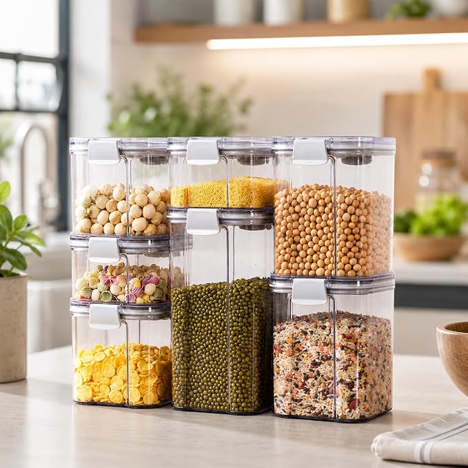 alaboom 4-Piece Airtight Vacuum Food Storage Containers with Hand Pump, Reusable Leak-Proof Plastic Canisters for Longer Freshness (1.43 QT, 0.95 QT*2, 0.41 QT)