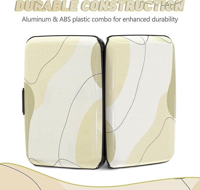 Credit Card Holder, Beige Mini RFID Aluminum Card Wallet Business Card Case | Small Blocking Slim Metal RFID Blocking Front Pocket Wallet Hard Case Durable CC Holder for Women Girls Arts