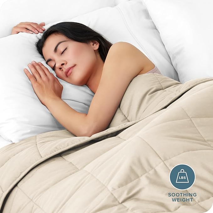 Bare Home Weighted Blanket Twin or Full Size 10lb (40" x 60") - All-Natural 100% Cotton - Premium Heavy Blanket Nontoxic Glass Beads (Sand, 40"x60")