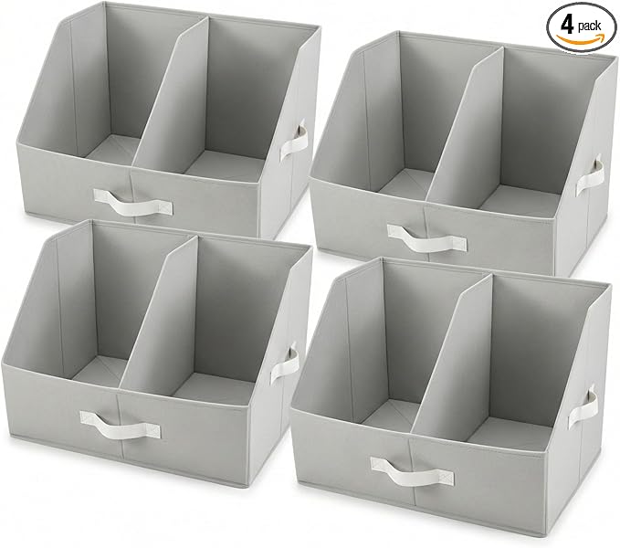 Closet Organizers And Storage - EXTRA LOAD & HEIGHT FOR DEEP Trapezoid Storage Bin W/ Handles & Adjustable Dividers, Collapsible Storage Bins For Clothes Storage & Shelf Organizer (4pcs, L, LightGray)