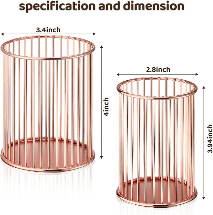 2 Sets Metal Pen Holder for Desk, Makeup Brushes Cup Holder, Pencil Holders, Pen cup, Home and Office Organizer, Rose gold