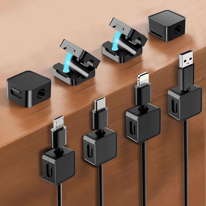 12-Pack Cable Organizers, Magnetic Cable Clips, Cable Holders Black | Desktop Cable Organizer, Magnetic Cable Holder – Suitable for Home, Office, Car and Multiple Scenarios