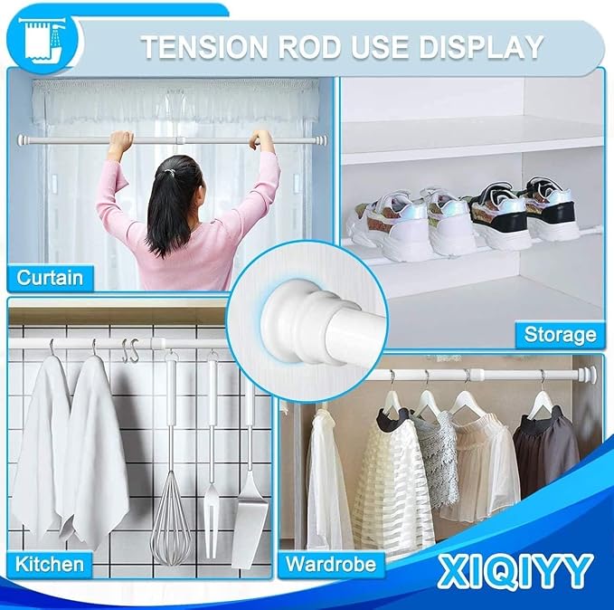 Small Tension Rods 16 to 28 inch ,Adjustable Shower Spring Tension Rod Short for Windows,Closet,Curtain,Doorway,Upgrade Diameter 1 inch,White
