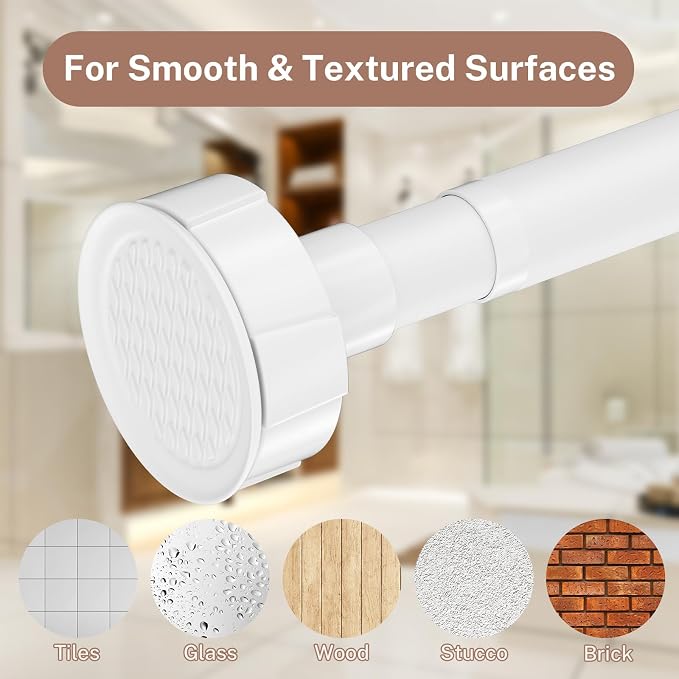 Shower Curtain Rod Tension No Drill Adjustable 48-74 Inch, White | One-Piece Single Telescopic Rod No Splicing, 1" Diameter Anti-Rust Heavy Duty for Bathroom Window Room Divider Bedroom Closet