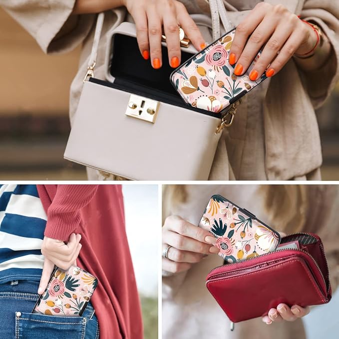 Coco Rossi Credit Card Holder RFID Aluminum Small Mini Wallet Women | Metal Wallet, Business Cards Holder, ID Case, Slim Sleeves, Womens Girls Gift, Carry Proof Wallets for Travel, Pink Flower