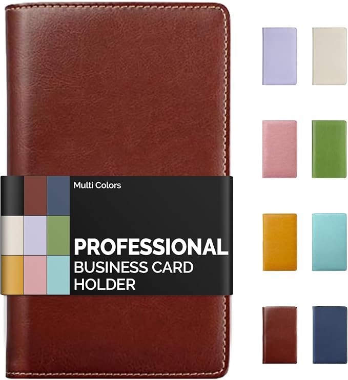 Sooez Leather Professional Business Card Book Holder Organizer, 240 Capacity Credit Card Booklet, PU Name Cards Holder Storage File for Men Women, 7.7"x 4.5" x 0.7", Brown