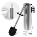 Silver Modern Toilet Brush and Holder Set with Wall Mount - Stainless Steel Toilet Brush with Holder - Removable Inner Bowl, Shiny Design, Splash Protection & Dense Bristles for Bathroom Cleaning