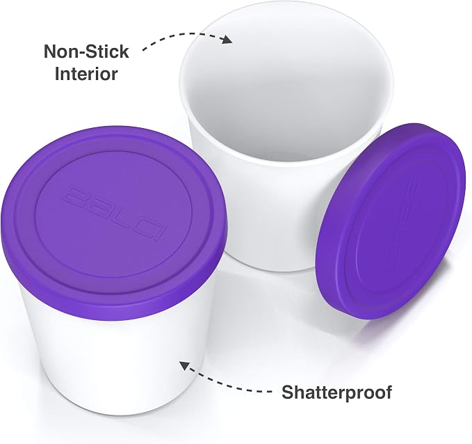 BALCI - Premium Ice Cream Containers (2 Pack - 1 Quart Each) Perfect Freezer Storage Tubs with Lids for Ice Cream, Sorbet and Gelato! - Purple