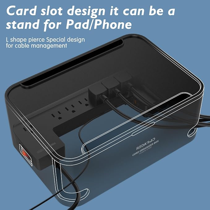 Power Strips with Cable Management Box,Redagod Surge Protector with 8 Outlets 3 USB Ports with Switch Control,6.6 ft Plug Extension Cord,Power Cord Organizer Charging Station for Dorm, Office, Home