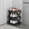 Small Shoe Rack Black, 3 Tier Portable Folding Shoe Storage Rack, Without Installation, Mini Free Standing Shoe Rack for Camping, Corridors, Bedrooms Living Room Corner and Small Spaces