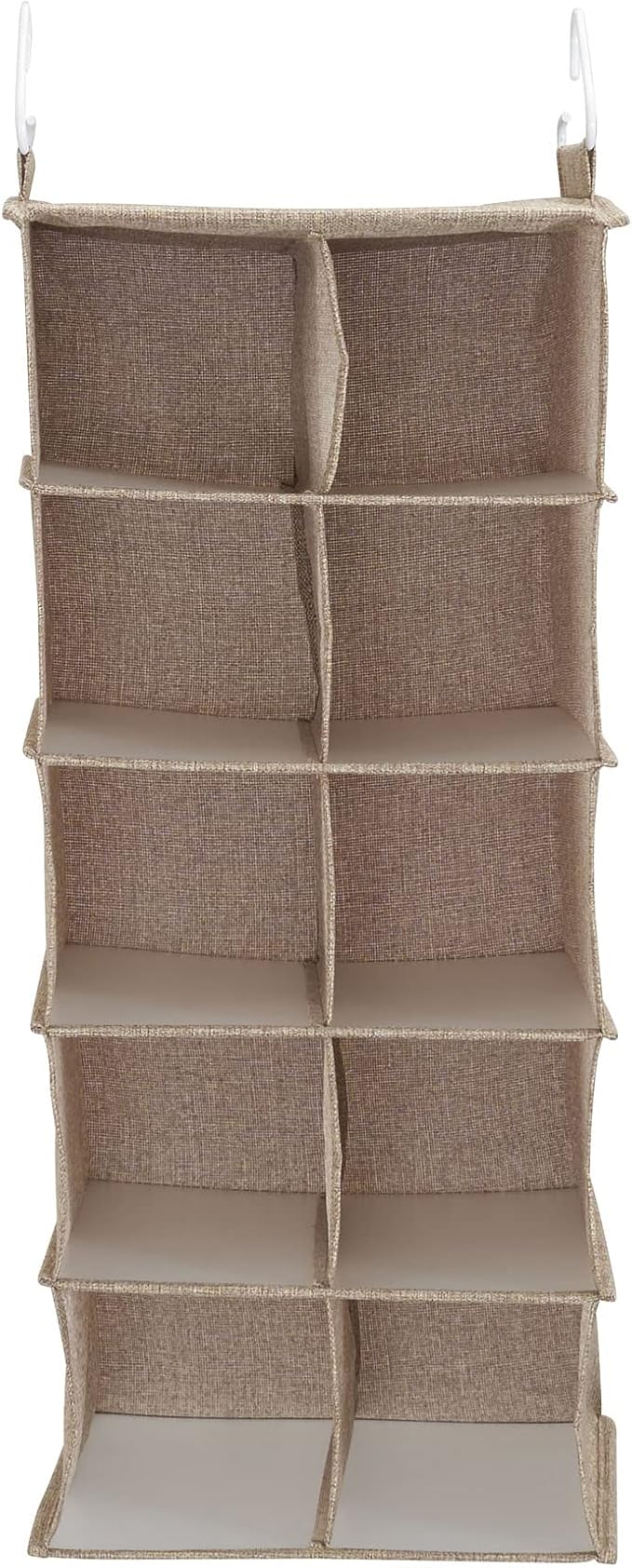 Household Essentials 10‑Pocket Hanging Shoe Organizer with Side‑by‑Side Canvas Storage and 2 Hooks for Support, Beige