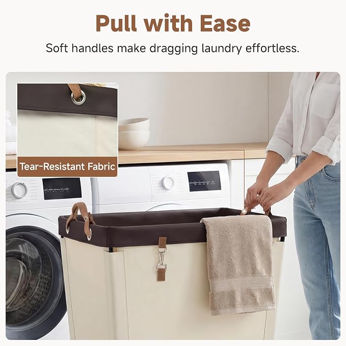 StorageWorks Laundry Basket with Wheels for Clothes, 210L Beige Hamper Cart