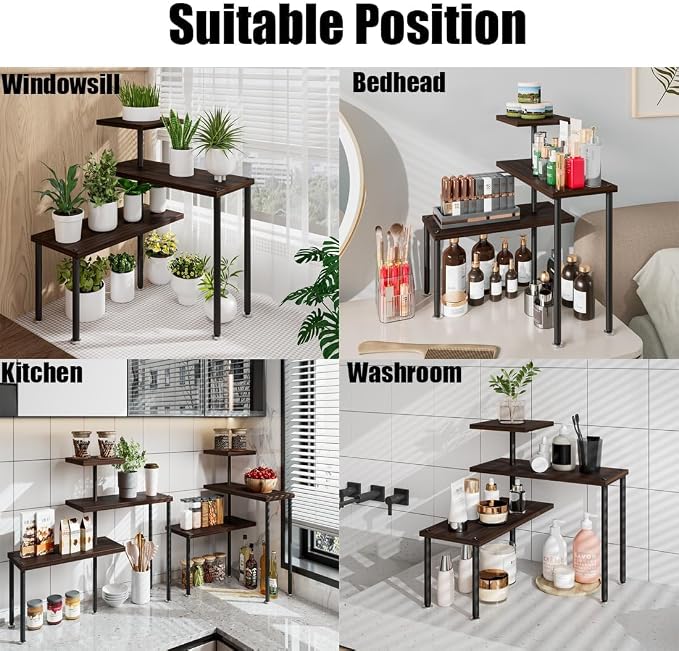 3-Tier Adjustable Countertop Organizer Corner Shelf | Countertop Organizer and Storage Rack for Kitchen, Bathroom, Over Sink, Coffee Bar, Spice Rack, Dresser Table