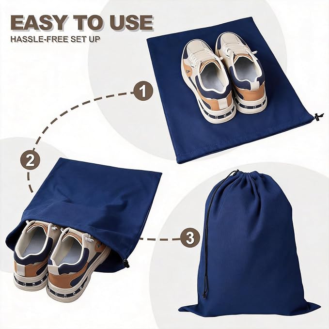 5 Pack Shoe Bags for Travel, Washable Dust Bags for Storage & Packing 17.7" x 13.8" Dustproof Shoe Bags Duster Flannel Shoes Storage with Drawstring Closure for Boots Handbags Shoes & Toys (Blue)