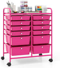 Giantex 12 Drawer Rolling Storage Cart Tools Scrapbook Paper Office School Organizer (Hot Pink)
