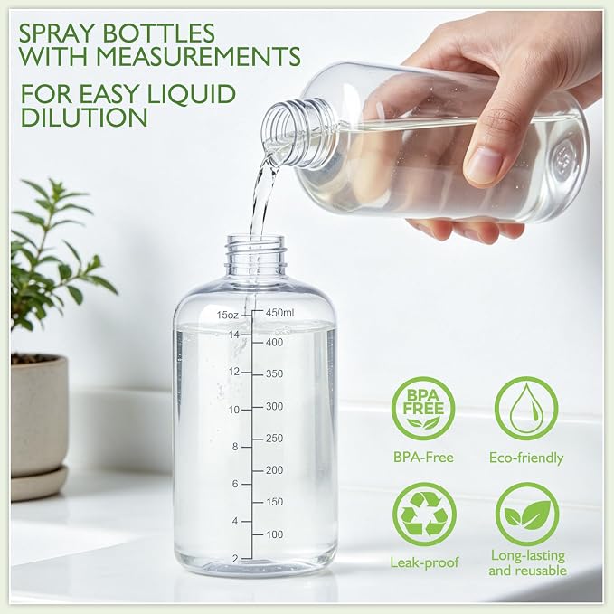 360° Spray Bottles 2 Pack 17oz Plastic Water Sprayer Small Squirt Bottle | Empty Water Spray Bottle Fine Mist Upside Down Containers with Adjustable Nozzle BPA Free for Hair Cleaning Cooking Plant Pet