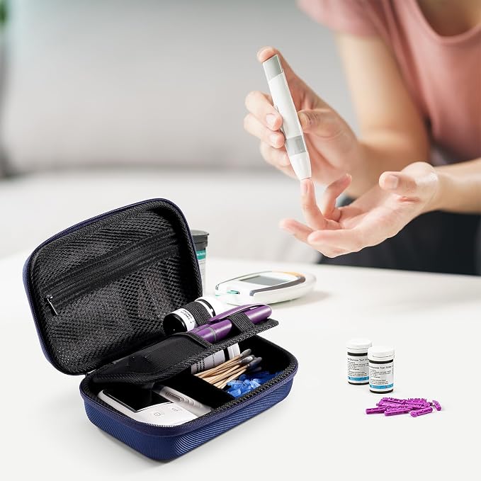 ProCase Diabetes Travel Case for Diabetic Supplies -Navy, Small | Hard Storage Bag for Glucose Meter, Insulin Pen, Test Strips, Syringes, Needles & More; Organizer for Diabetic Care Kits
