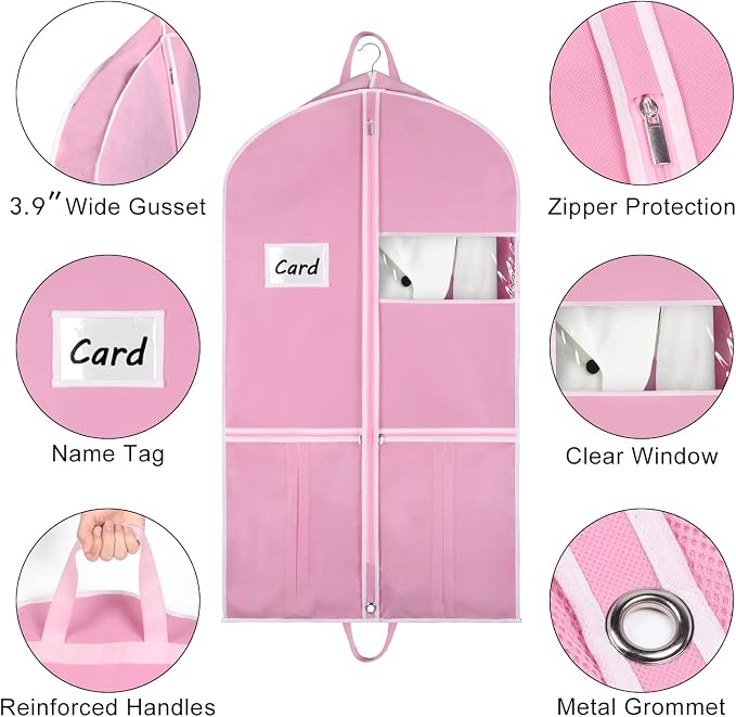 Zilink 43" Garment Bags for Travel for Women Carry on Suit Bags for Travel and Storage Gusseted Hanging Garment Bags with Handles for Coats, Jackets, Shirts,Dresses, Pink