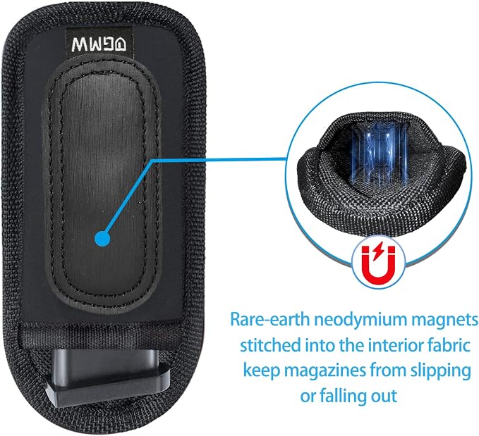 GMW Universal Magnetic IWB/OWB Magazine Holster [2-Pack] | Magazine Pouch for 9mm 1911 .380 .40 .45 Glock 17 19 43 M&P S&W | Pistol Mag Pouch for Single/Double Stack Handgun Magazines and Ammunition