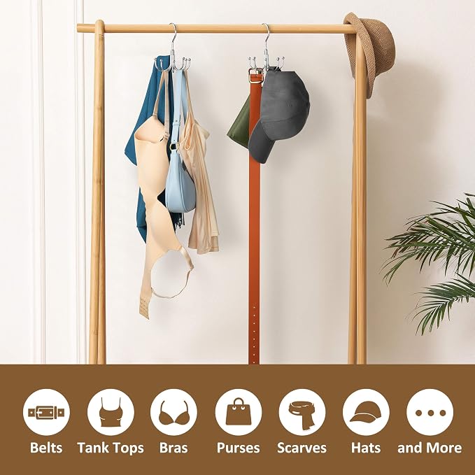 ZEDODIER 2 Pack Purse Hanger Organizer for Closet, Rotatable Sturdy Purses Holder Holds 16 Bags, Metal Space Saving Closet Organizers and Storage, Silver