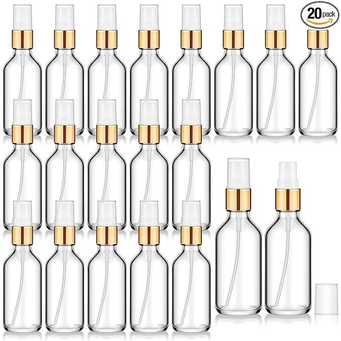 Tessco for you 20 Pcs 2 oz/60 ml Glass Spray Bottles Empty Perfume Atomizer Refillable Clear Decorative Empty Bottles with Fine Mist Sprayer Pump for Face Body Travel(Clear)