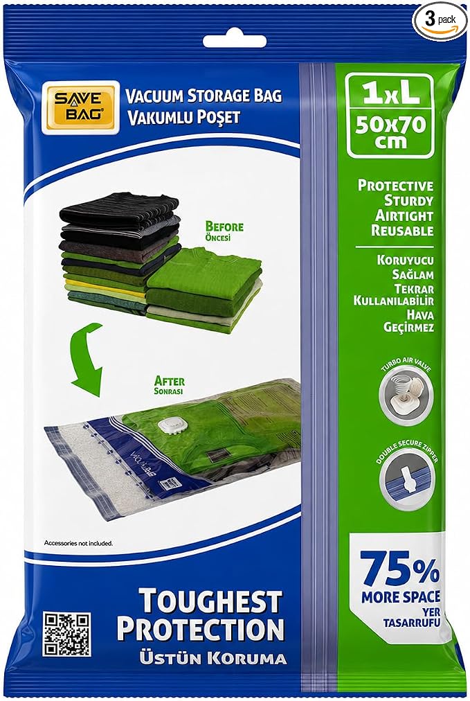 Jumbo Vacuum Storage Bags, Space Saver Sealer Compression Bags for Comforters, Blankets, Pillows, Bedding, Clothes (50cm x 80cm -1Pack Large)