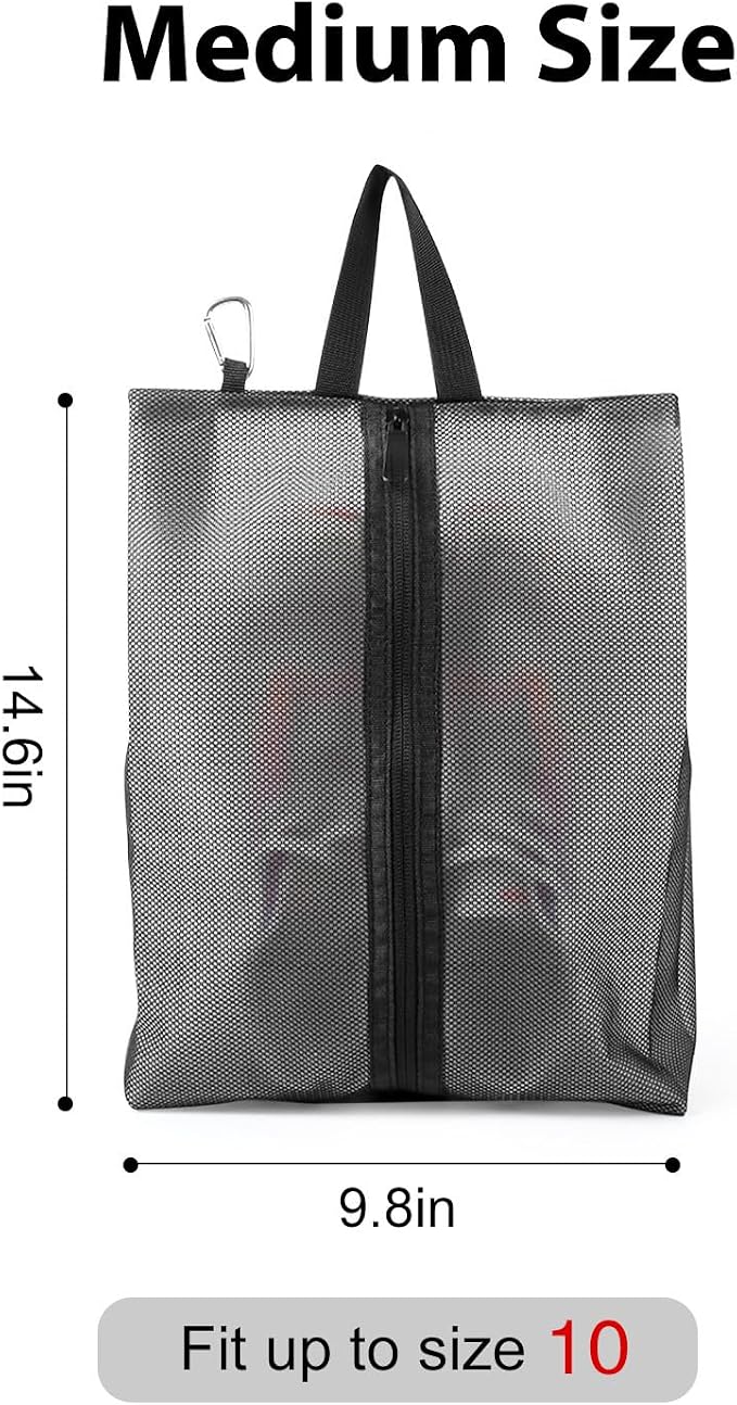 2 Pack Shoe Bags for Travel, Sneaker Bags, Waterproof Travel Shoe Bags with Zipper for Packing, Golf Shoe Dust Bags for Man and Women, Medium, Black