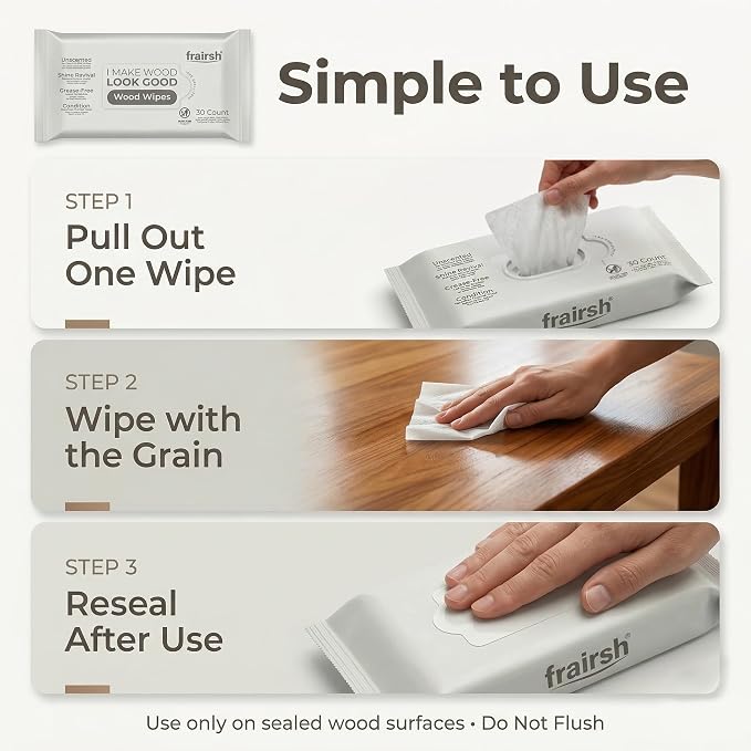 Wood Cleaning Wipes 180 Ct, Clean, Polish & Condition | Restore & Protect Shiny Surface, Wet Cleaner Wipes for Wooden Furniture, Kitchen Cabinets, Doors, Desks, Tables & Carved Wood