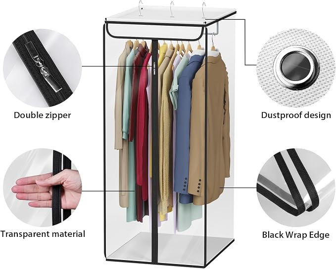 Univivi Clear Garment Bags for Hanging Clothes, 2 Pack Large Clothes Bags for Closet Storage, Premium Hanging Garment Storage Bag for Suits, Coats, Dresses, 40" (Clear)