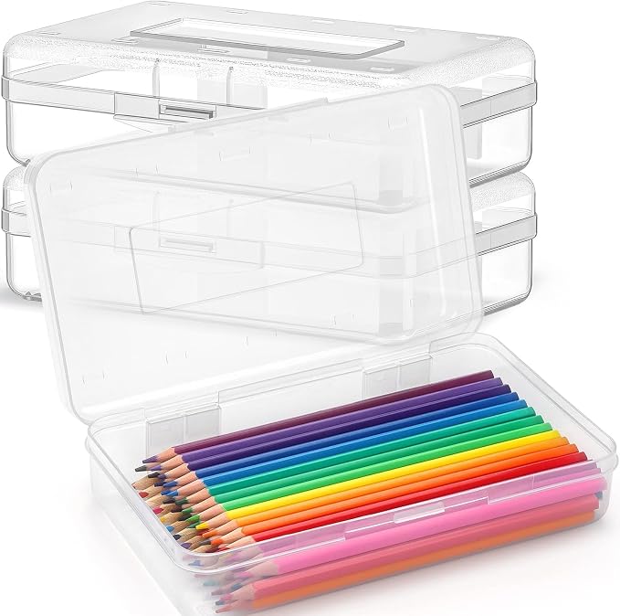Blulu 3 Pack Large Plastic Pencil Case Box Clear Pencil Boxes Bulk Hard Crayon Box Storage with Snap Lids 8.1 x 4.7 x 2.2 Inch Painting Organizer Classroom Stationery School Supplies (Clear)