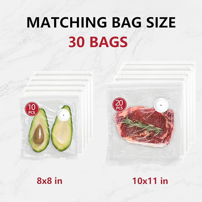 Vixino Vacuum Sealer for Food with 30 Reusable Bags & 3 Vacuum Containers | Vacuum Seal Containers Store Liquids, Compact Handheld Vacuum Sealer, Portable for Sous Vide, Camping, Kitchen, Gifts