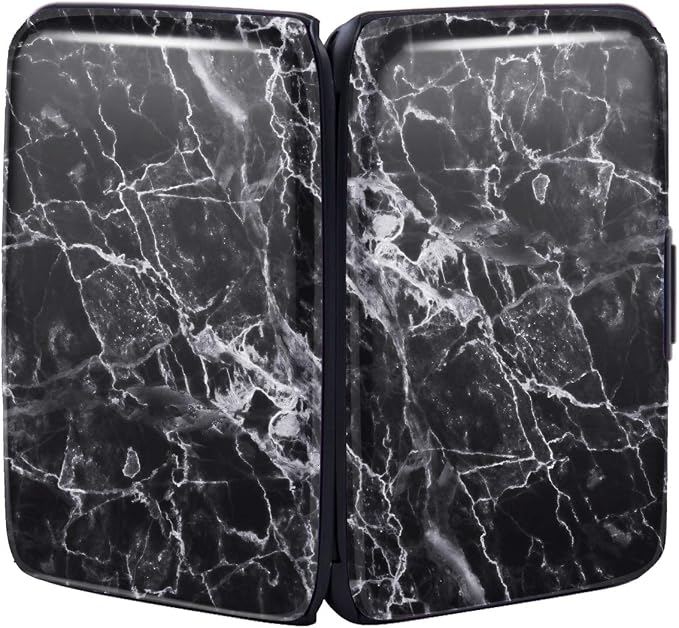 Coco Rossi Credit Card Holder RFID Aluminum Small Mini Wallet Women | Metal Wallet, Business Cards Holder, ID Case, Slim Sleeves, Womens Girls Gift, Carry Wallets for Travel, Black Marble