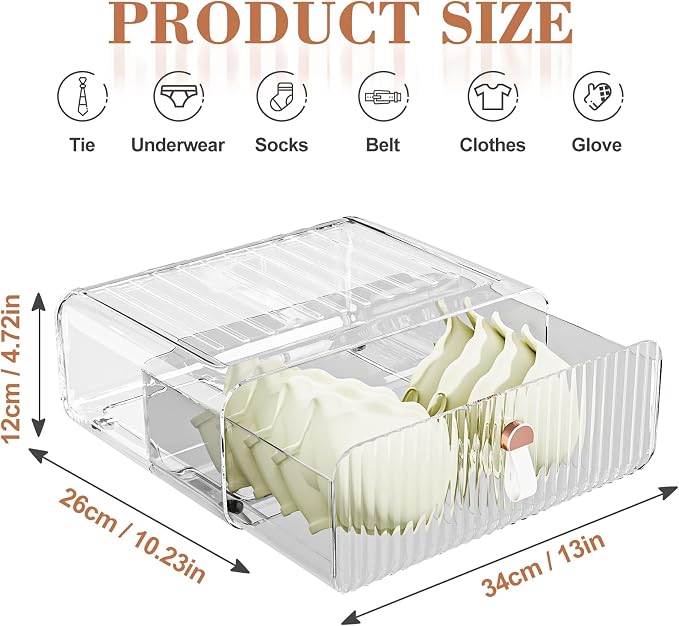 Neprock Underwear Drawer Organizer - Stackable Bra Organizer for Closet, 1 Cell Clear Acrylic Bra Storage Box, Closet Organizers and Storage for Lingerie, Undergarment, Baby Clothes, Scarf