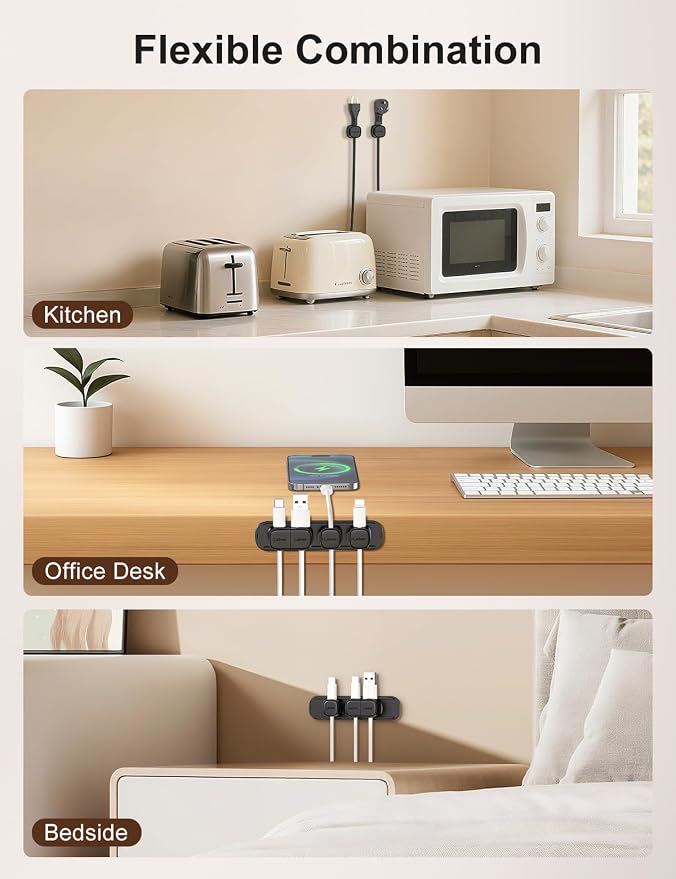 6 Pack Magnetic Cable Clips [1s Open/Lock], Laitver Cord Organizer Holder Strong Adhesive Desk Cable Management- Organize Charging Cords Neatly for Home, Office, Car,Desk, Nightstand-Black | Strong Adhesive Desk Cable Management- Organize Charging Cord...