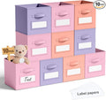 Teenyyou 10 Pack Fabric Storage Cubes 11 Inch Collapsible Cube Bins with Label Window & Handle Foldable Organizers Baskets for Shelf Closet Nursery Kids Room Clothes Book Toy(Gentle Pink Purple)