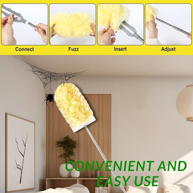 Duster Refills,Static Dust Removal Brush Disposable Replacement Head Compatible with Swiffer,Duster Refills for Electronics, Furniture, Blinds, Ceiling Fans (Yellow, 30 Refills+1 Extension Pole)