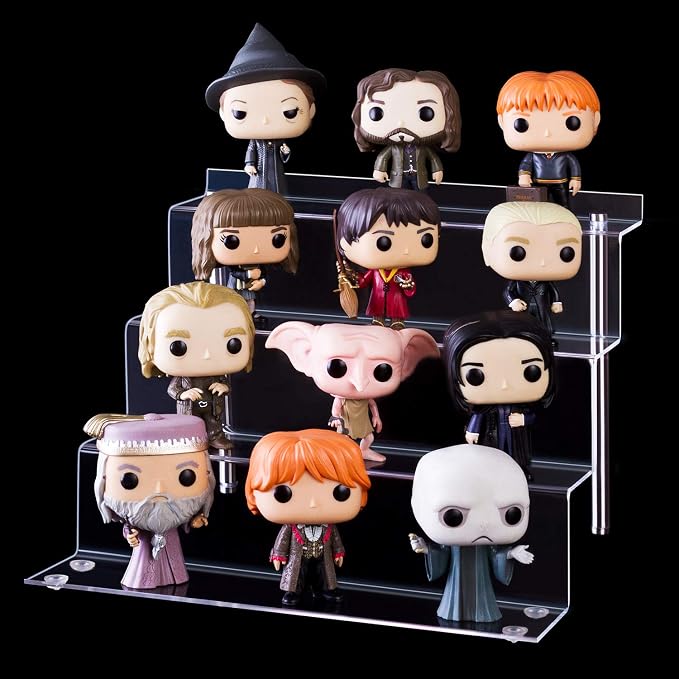 12 X 9 in Acrylic Display Risers Shelf for Pops Figures, Clear 4-Step Display Stand for Display Or Collection (large-4 pack)
