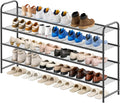 KEETDY 4-Tier Long Shoe Rack for Closet Metal Shoe Organizer for Entryway, Wide Stackable Shoe Storage Shelf with Sturdy Wire Grid for Closet Floor, Bedroom, Black