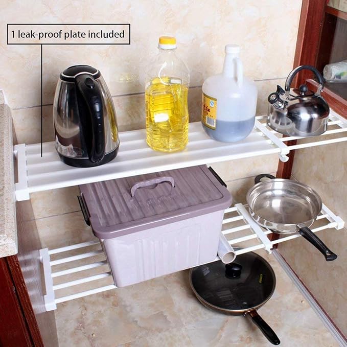 Adjustable Shelf Organizer Expandable Closet Shelf and Rod with No Drilling for Wardrobe Cupboard Kitchen Bookcase (18.2" - 29.5")
