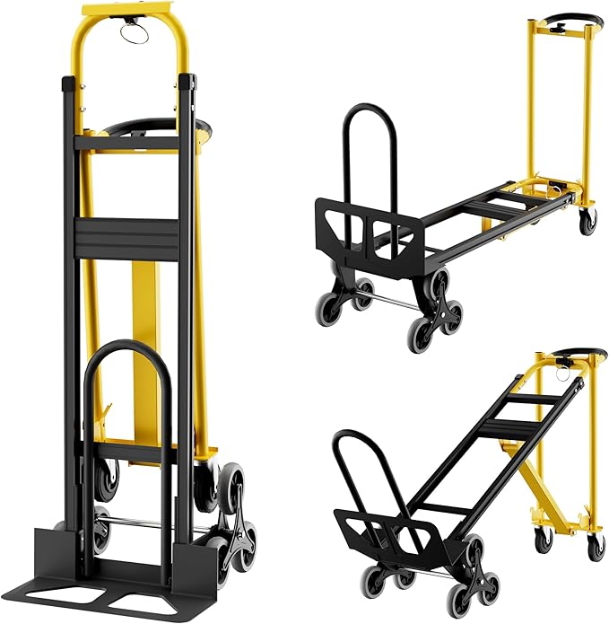 3-in-1 Convertible Hand Truck - 800 Lbs Heavy Duty Multi-Functional Aluminum Moving Dolly with Stair-Climbing Wheels - Folding Platform Cart & Utility Trolley for Home, Warehouse, Office